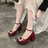 LBSFY  -  Crystal Luxury Marie Janes Shoes Women Square Toe New Party Shoes Spring High Heels 2024 Fashion Shallow Zapatos Female Pumps